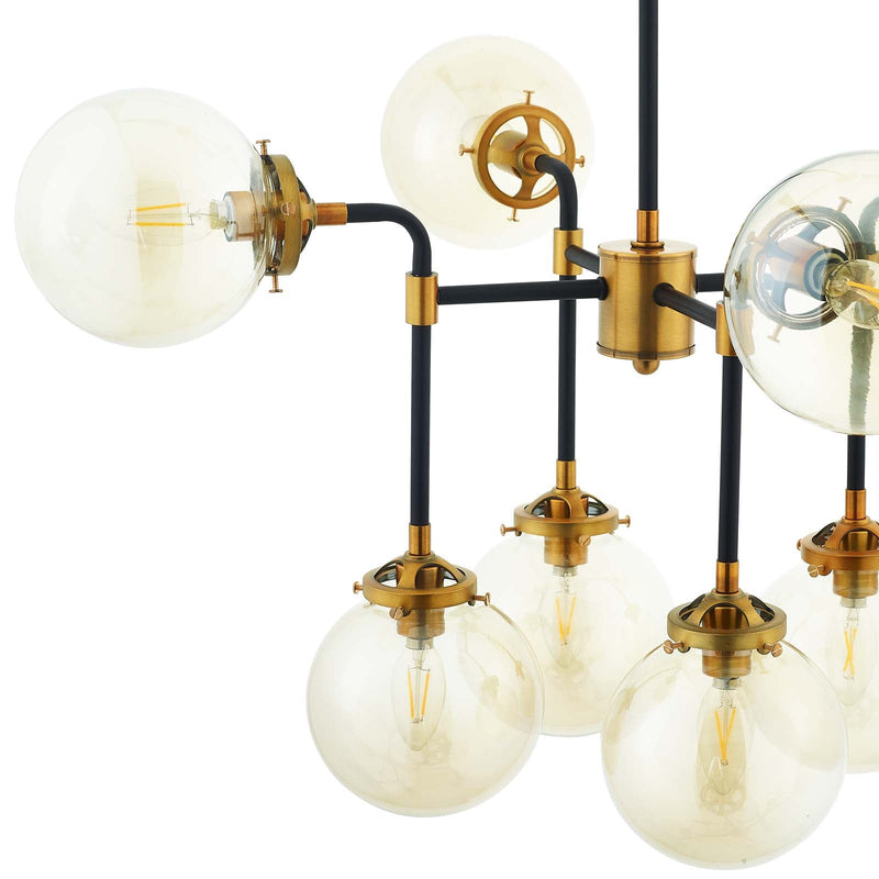 Elian Amber Glass And Antique Brass 8 Light Pendant Chandelier