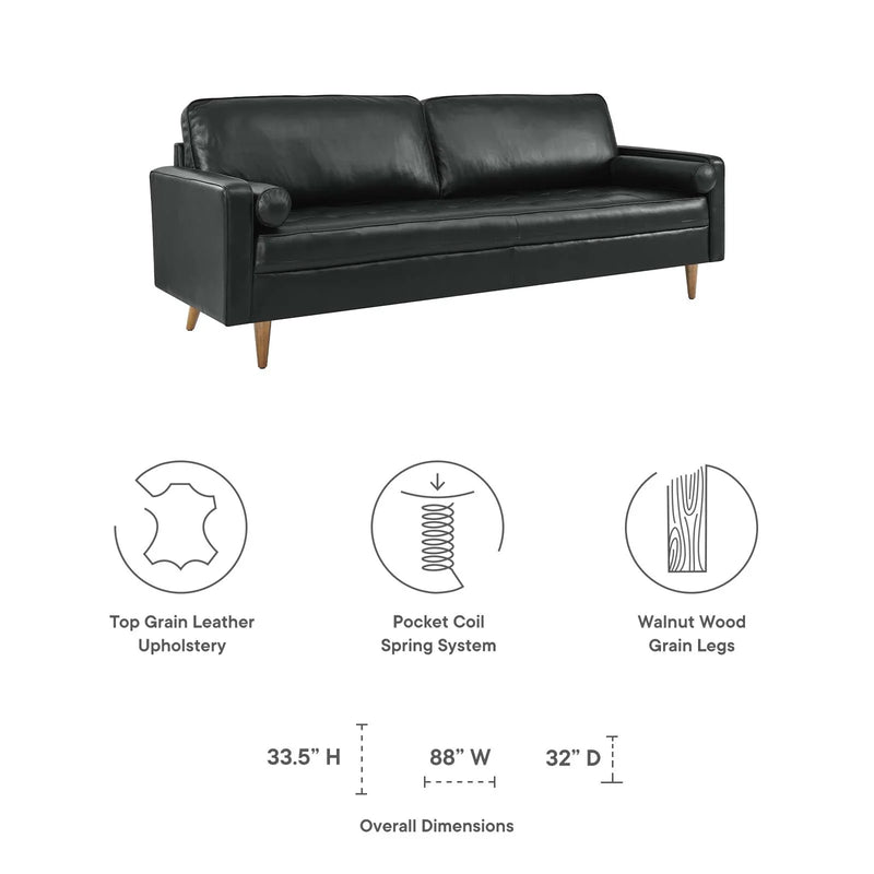 Top Grain Leather Ebony Black Designer Sofa