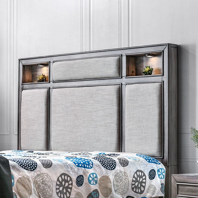 Jacob Rustic Bed with Nook Storage, Padded Headboard & Reading Lights