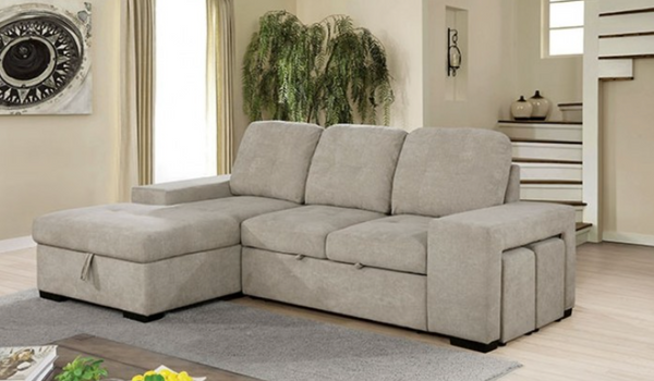 Jolee : Sofa Sectional w/Queen Sofa Bed & Storage by Clayson Design in Parchment Tan