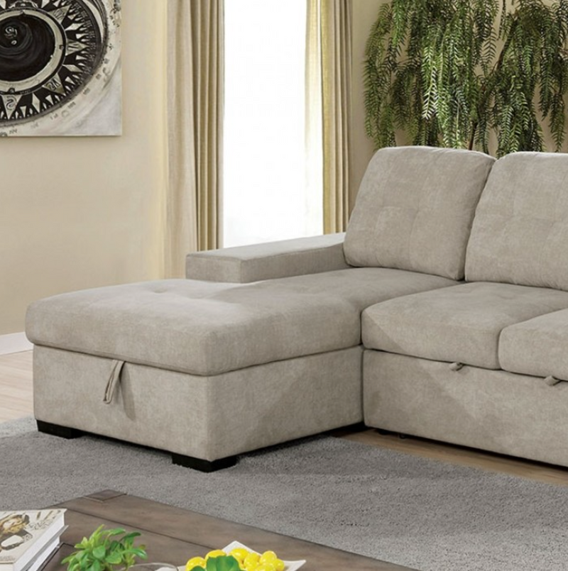 Jolee : Sofa Sectional w/Queen Sofa Bed & Storage by Clayson Design in Parchment Tan