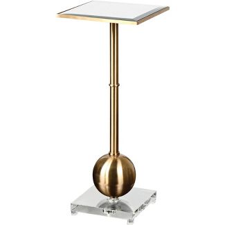 THE NATHAN 12" SQUARE TOP, BRASS FINISH MIRRORED TABLE STAND