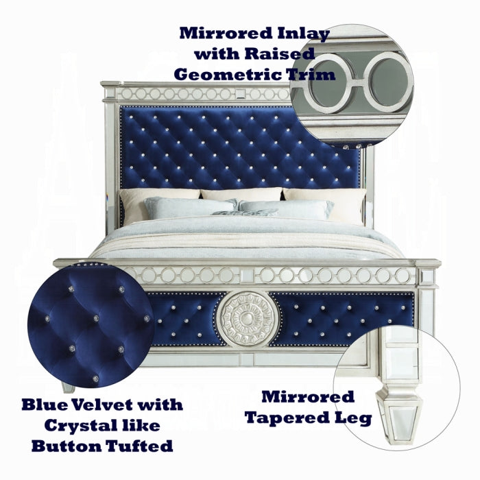 The Varian Midnight Velvet Panel Bed by Realani Family Furniture