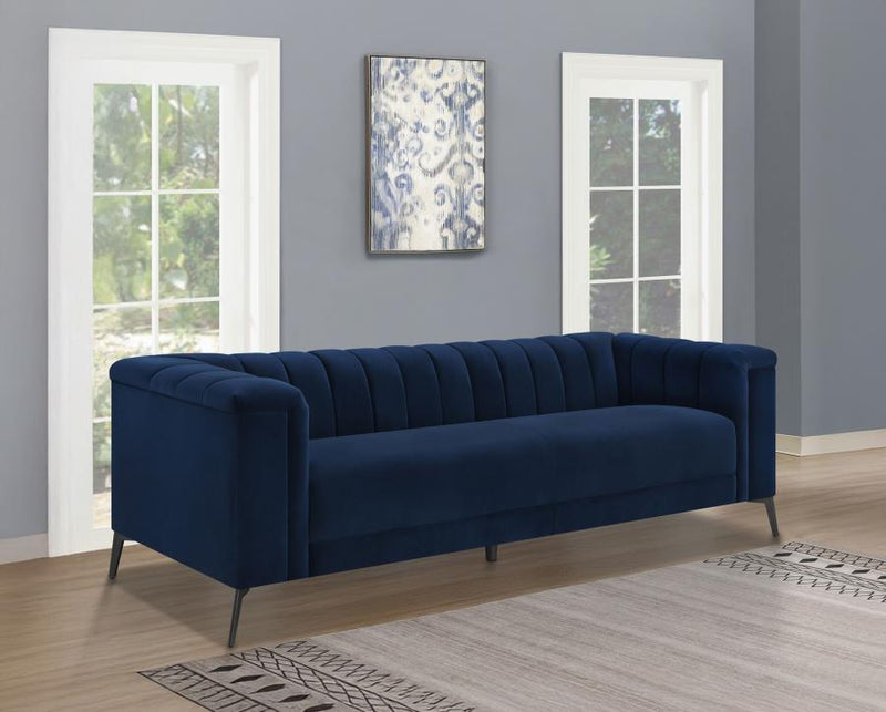 The Chalet Channel-Tufted Velvet Sofa by Clayson Design