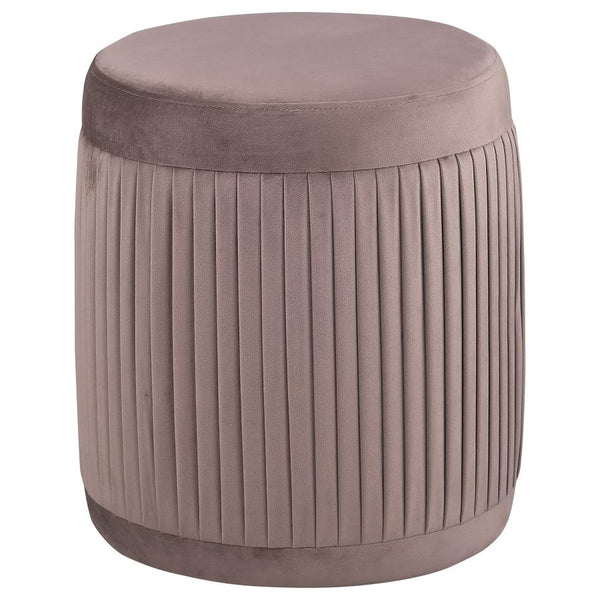 Tovar Pleated Mauve Round Ottoman by Clayson Design