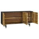 Mango Console Credenza Buffet Entry Table with Basket Weave Wood Carving and Ebony Wood Frame