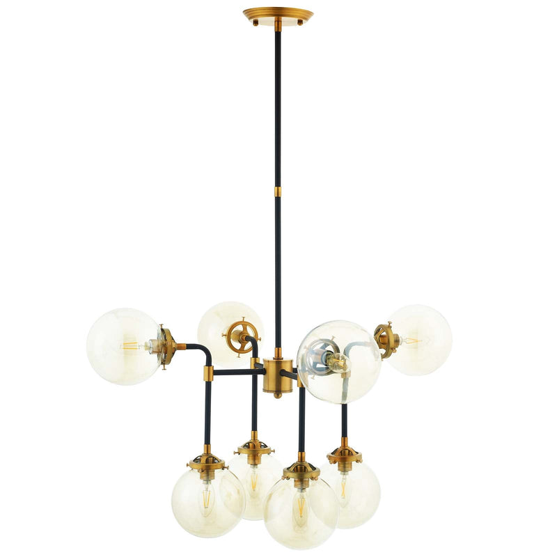 Elian Amber Glass And Antique Brass 8 Light Pendant Chandelier