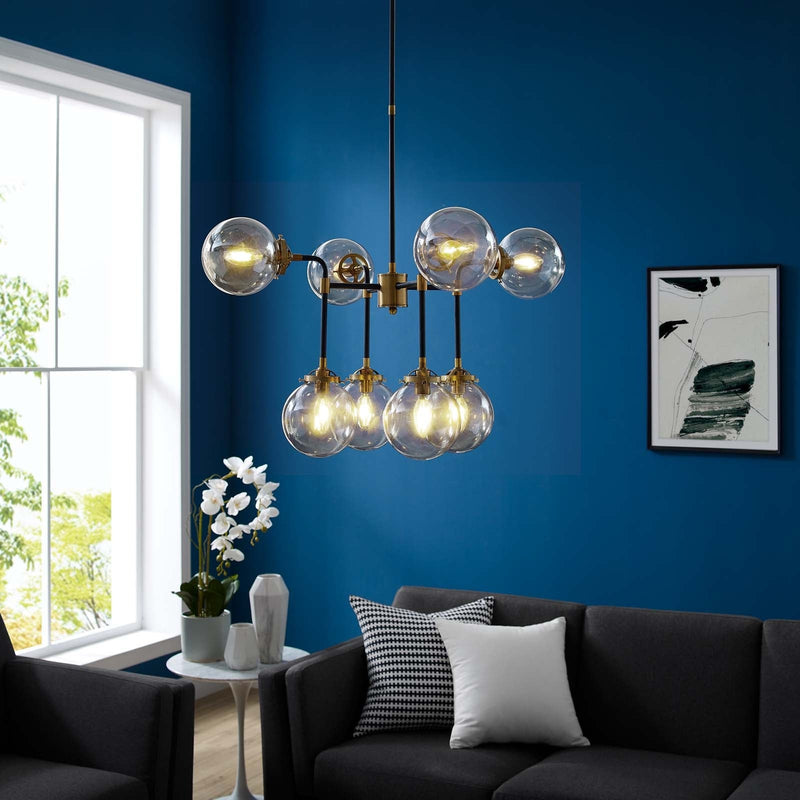 Elian Amber Glass And Antique Brass 8 Light Pendant Chandelier