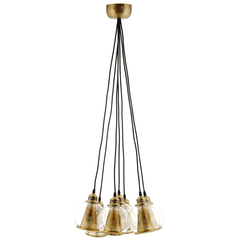 Matias Brass Cone and Glass Globe Cluster Pendant Chandelier