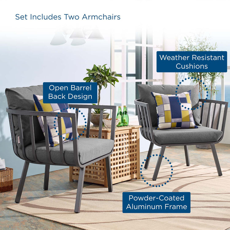 Howard Outdoor Patio Aluminum Armchair Set of 2