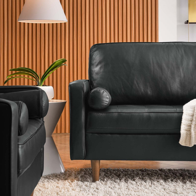 Top Grain Leather Ebony Black Designer Sofa