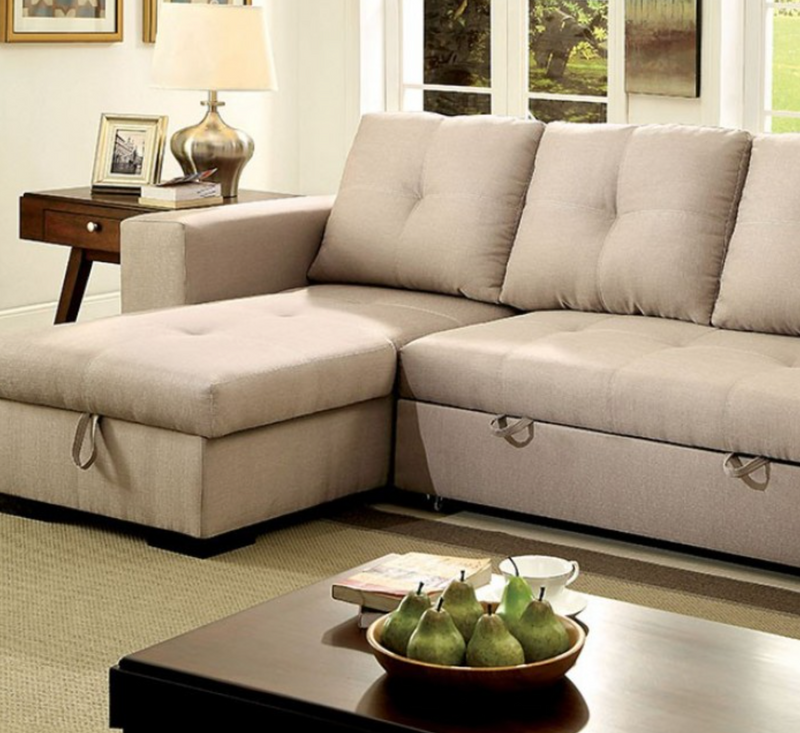 Stanley : Sofa Sectional w/Queen Sofa Bed & Storage by Clayson Design in Parchment Tan