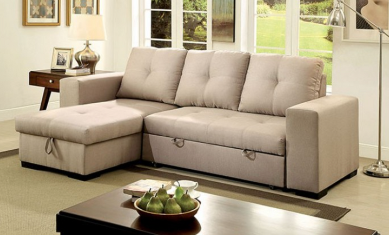 Stanley : Sofa Sectional w/Queen Sofa Bed & Storage by Clayson Design in Parchment Tan