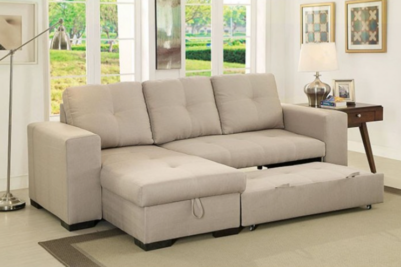 Stanley : Sofa Sectional w/Queen Sofa Bed & Storage by Clayson Design in Parchment Tan