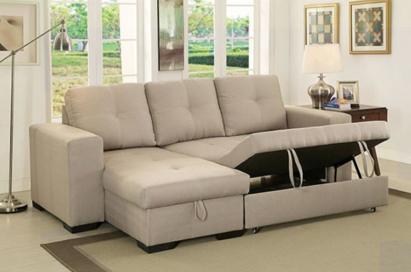 Stanley : Sofa Sectional w/Queen Sofa Bed & Storage by Clayson Design in Parchment Tan