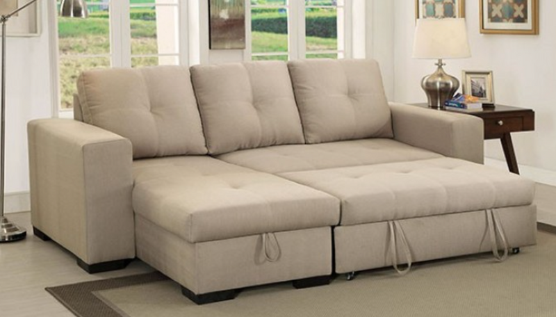 Stanley : Sofa Sectional w/Queen Sofa Bed & Storage by Clayson Design in Parchment Tan