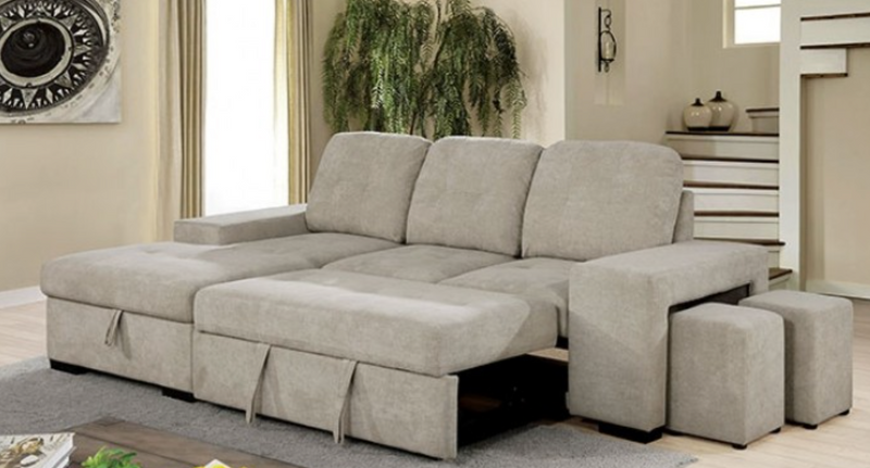 Jolee : Sofa Sectional w/Queen Sofa Bed & Storage by Clayson Design in Parchment Tan