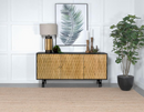 Mango Console Credenza Buffet Entry Table with Basket Weave Wood Carving and Ebony Wood Frame