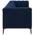 The Alann Sofa By Clayson Design Rich Navy Velvet | Channel Tufting | Tuxedo Arms | Sculpted Modern Base by Clayson Design