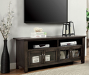 Alma 60" Transitional Gray TV Stand with Glass Cabinet Doors and Open Shelving