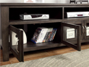 Alma 60" Transitional Gray TV Stand with Glass Cabinet Doors and Open Shelving