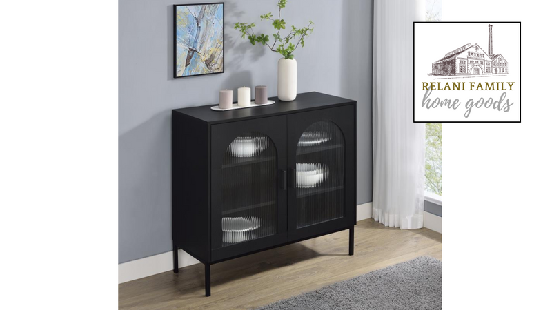 Jess Arched Fluted Glass Accent Cabinet in Black by Relani Family Furniture
