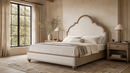 The Bridgecross Premium Carved Bed with Graceful Arch and Linen Upholstery with Organic Stain Protection