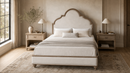 The Bridgecross Premium Carved Bed with Graceful Arch and Linen Upholstery with Organic Stain Protection