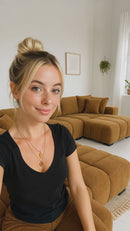 French Design Sectional in Camel Creme Brulee Performance Fabric