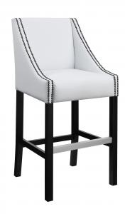 White Leatherette Arm Stool with Black Wood Legs w Chrome Trim