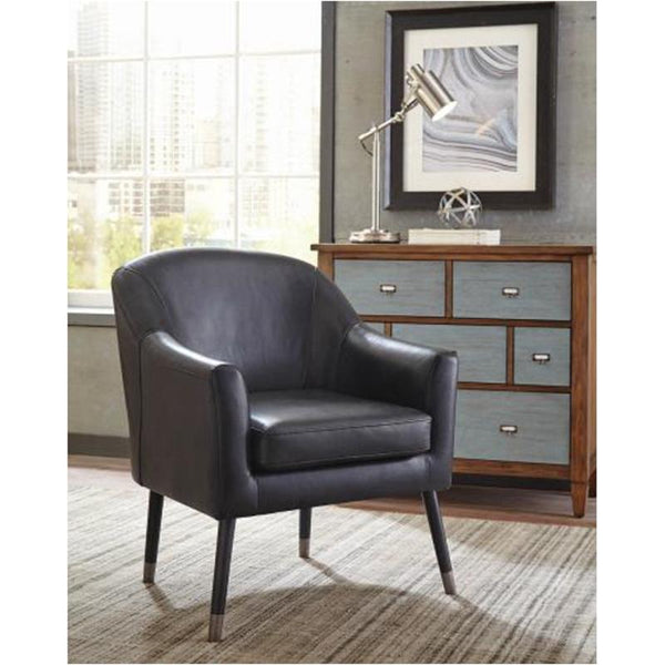 Dark Blue Leatherette Barrel Chair