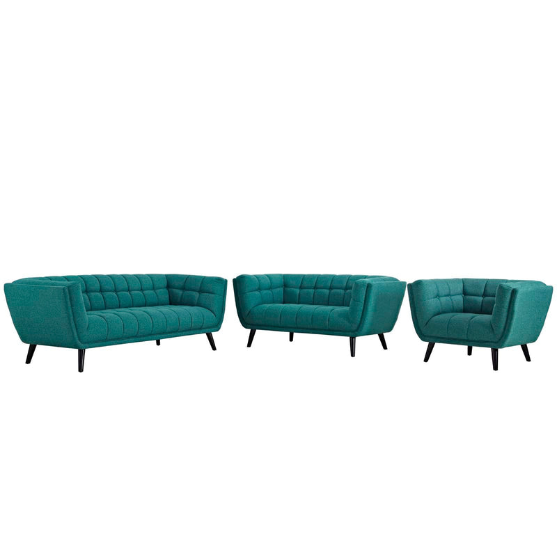 Atharv 3 Piece Upholstered Fabric Sofa Loveseat and Armchair Set