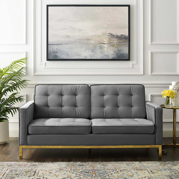 Granger Gold Stainless Steel Leg Performance Velvet Loveseat