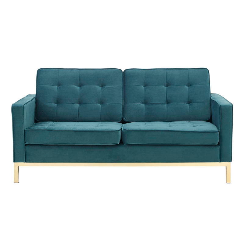 Granger Gold Stainless Steel Leg Performance Velvet Loveseat