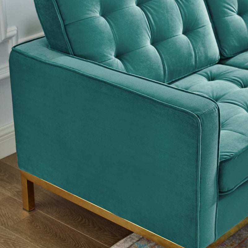 Granger Gold Stainless Steel Leg Performance Velvet Loveseat