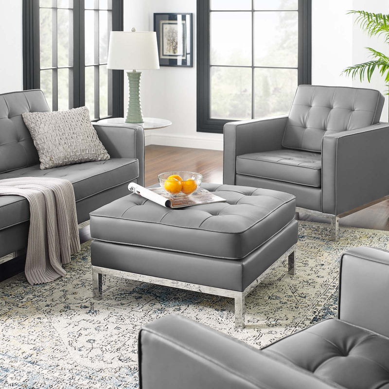 Granger Tufted Upholstered Faux Leather Ottoman