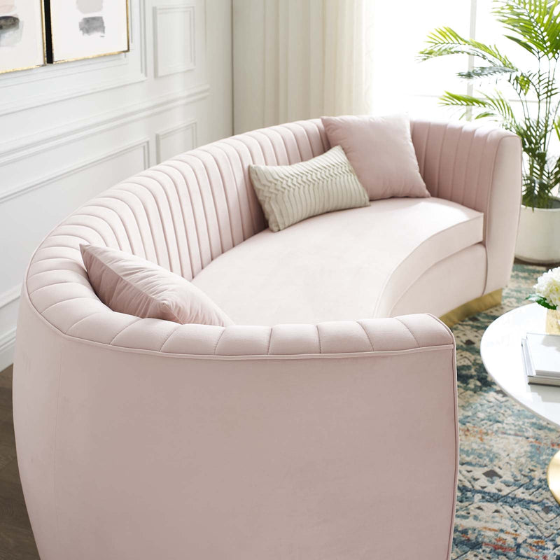Titan Vertical Channel Tufted Curved Performance Velvet Sofa