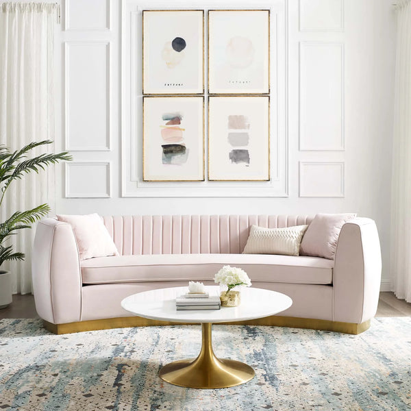 Titan Vertical Channel Tufted Curved Performance Velvet Sofa