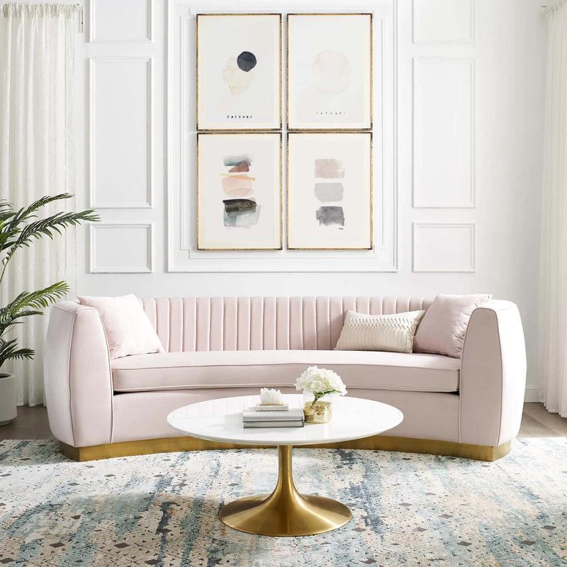 Titan Vertical Channel Tufted Curved Performance Velvet Sofa