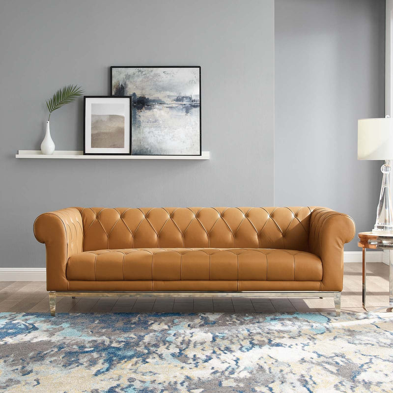 Jayda Tufted Button Upholstered Leather Chesterfield Sofa