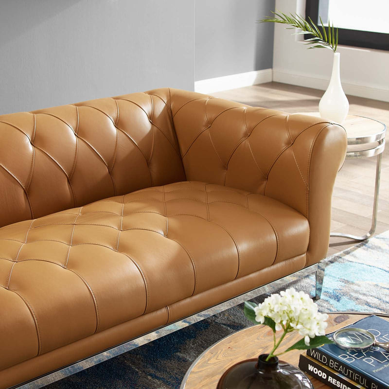 Jayda Upholstered Leather Chesterfield Loveseat