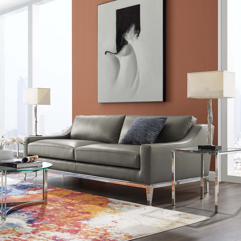 Kaiser 83.5" Stainless Steel Base Leather Sofa