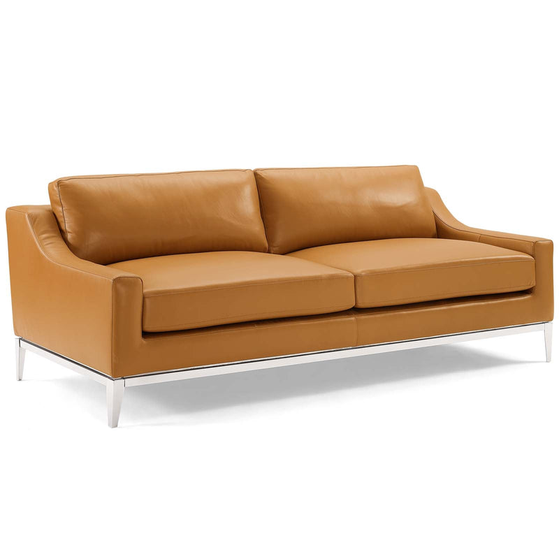Kaiser 83.5" Stainless Steel Base Leather Sofa