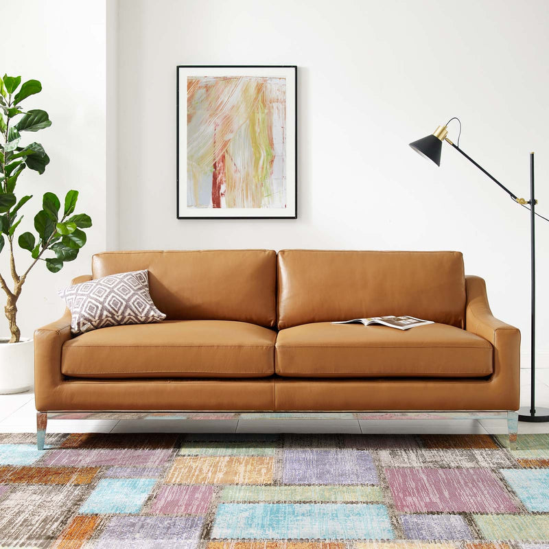 Kaiser 83.5" Stainless Steel Base Leather Sofa
