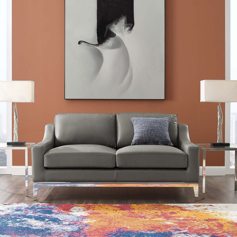 Kaiser 64" Stainless Steel Base Leather Loveseat