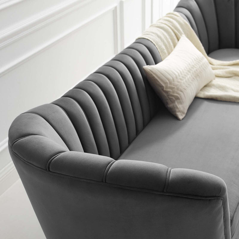 Natalia Vertical Channel Tufted Curved Performance Velvet Sofa
