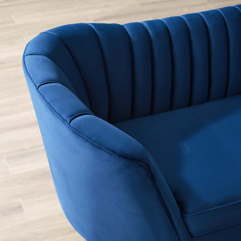 Natalia Vertical Channel Tufted Curved Performance Velvet Sofa