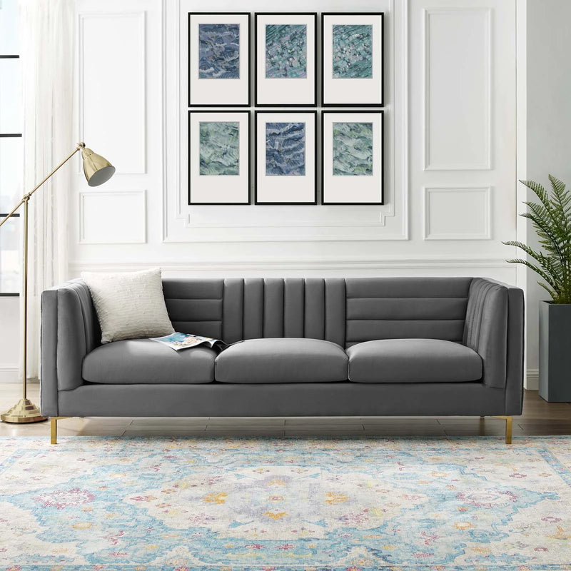 Lina Channel Tufted Performance Velvet Sofa