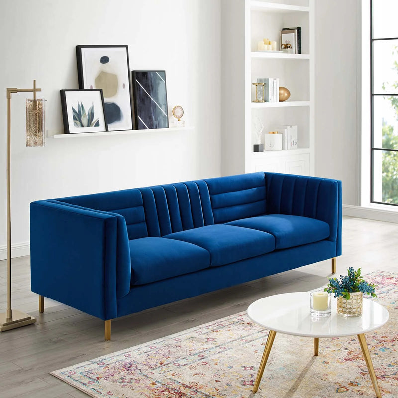 Lina Channel Tufted Performance Velvet Sofa