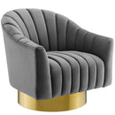 Ivy Vertical Channel Tufted Accent Lounge Performance Velvet Swivel Chair